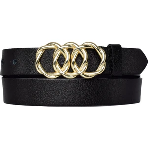 Goderi Deri, Gold Örgü Tokalı 3 cm Siyah Kadın Kemeri; Elbise, Pantolon Kemeri