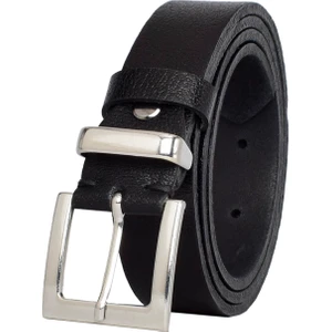 Goderi Deri, Gümüş Takım Tokalı 3 cm Siyah Kadın Kemeri; Elbise, Pantolon Kemeri