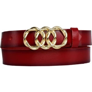 Goderi Deri, Gold Örgü Tokalı 3 cm Kırmızı Kadın Kemeri; Elbise, Pantolon Kemeri