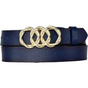 Goderi Deri, Gold Örgü Tokalı 3 cm Lacivert Kadın Kemeri; Elbise, Pantolon Kemeri