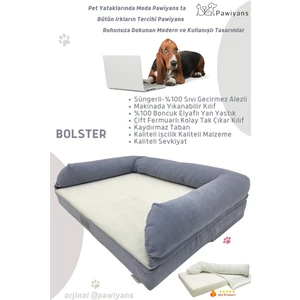 Bolster Üst Kalite Köpek Yatağı 6,5-10CM Süngerli Sıvı Geçirmez Alezli. %100 Elyaflı. 2 Fermuarlı