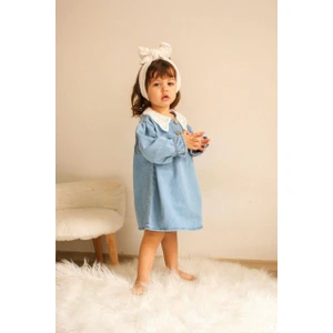 Lolipop Kids Store Kız Çocuk Dantel Yaka Kot Elbise