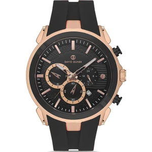 David Guner Siyah Kadranlı Rose Siyah Kaplamalı Multifonksiyonlu Siyah Silikon Kordonlu Erkek Kol Saati