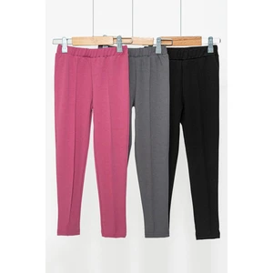 For You Kids 3'lü Çımalı Fuşya Gri Siyah Likralı Interlok Tayt