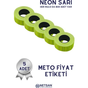 Netsan Etiket Neon Sarı Meto Fıyat Etiketi 5'li