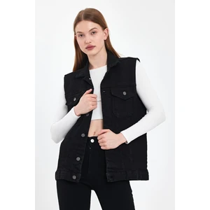 Jeans Kadın Mevsimlik Rahat Pamuklu Siyah Kot Yelek