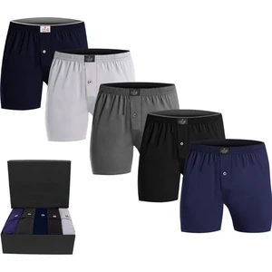 Erkek %100 Pamuklu Boxer 5'li Set Düğmeli, Rahat Kalıp, Yüksek Kaliteli, Premium Özel Siyah Kutusunda, İç Giyim, Çamaşır
