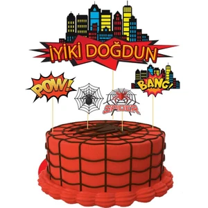 Spiderman Temalı Pasta Süsü Kürdan 5 Li