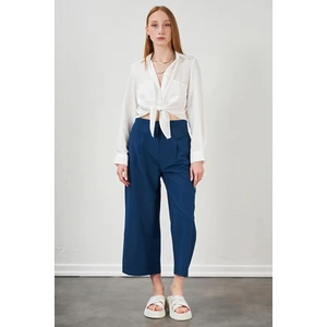 Kadın Indigo Kısa Palazzo Poplin Pantolon