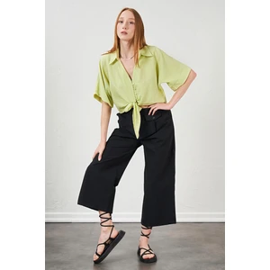 Kadın Siyah Kısa Palazzo Poplin Pantolon