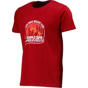 Erkek Bisiklet Yaka Standart Göğüs Baskılı Bordo T-Shirt