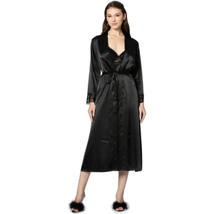 Pierre Cardin 4370 Kadın Saten Gecelik Sabahlık Takım-Siyah