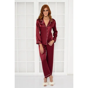 Pierre Cardin 1200 Kadın Saten Pijama Takımı-Bordo