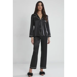 Pierre Cardin 1200 Kadın Saten Pijama Takımı-Siyah