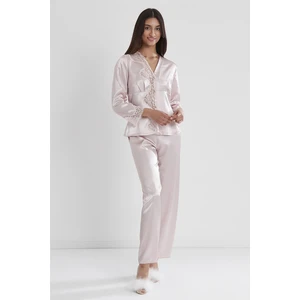 Pierre Cardin 1160 Kadın Saten Dantelli Pijama Takımı-Pudra