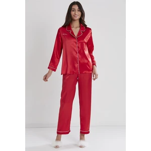 Pierre Cardin 1200 Kadın Saten Pijama Takımı-Kırmızı
