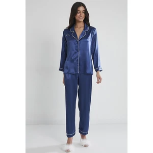 Pierre Cardin 1200 Kadın Saten Pijama Takımı-Lacivert