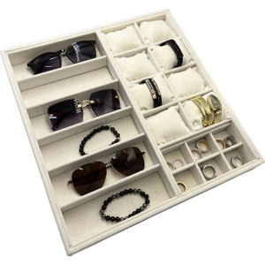 Saat Gözlük Yüzük Takı Standı Ahşap Üzeri Süet Krem Kaplama 36-38 cm