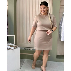 Butik Nilyam Kadın Büyük Beden Beli Lastik Detaylı Düz Elbise 24010