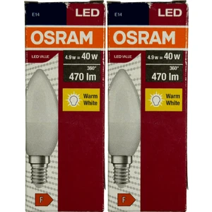 4,9W (40W) 2700K (Sarı Işık) E14 Duylu LED Ampul (2 Adet)