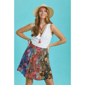 Los Banditos Desenli Patchwork Parçalı Mini Etek