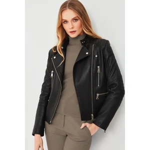 Giselle Kadın Siyah Biker Deri Ceket