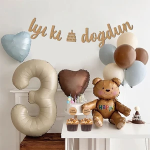 Parti Pera Ayı Folyo Balon Balon Standı Retro Kalp Rakam Folyo Balon Doğum Günü Balon Seti