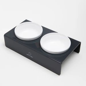 Akrilik Pleksi Evcil Hayvan Beyaz Seramik Kaseli Kedi ve Sm Köpek Mama Su Kabı-Antrasit