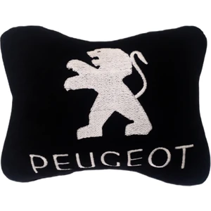 Tusba Market Peugeot Uyumlu Beyaz Nakışlı Siyah Polar Araç & Oto Koltuk Seyahat Boyun Yastığı / Tekli