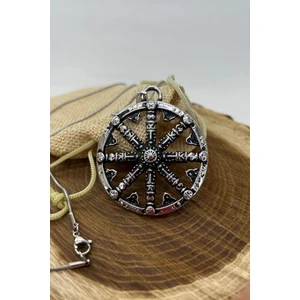 Paslanmaz Çelik Madalyon Viking Dümen Gümüş Rengi Parlak Kararmaz Çelik Kolye Unisex Kolye