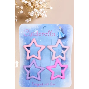 4'lü Mat Pembe Tonlu Yıldız Çıt Çıt Toka Seti - Yıldız Çıtçıtlı Toka - Y2K Star Yıldızlı Çıtçıt Toka