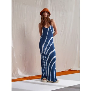 90155 Batik Desen Askılı Triko Elbise-Lacivert