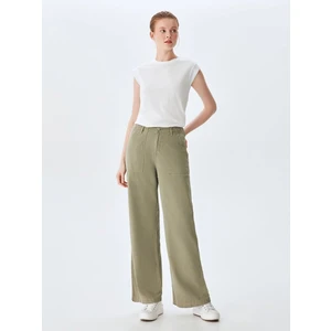 Yüksek Bel Geniş Paça Yeşil Pantolon