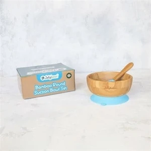 Bambu Yuvarlak Mavi Vakumlu Kase Kaşık Seti