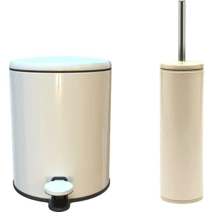 M-SE41-09-09 Cigo Bej 2'li Set 6 Lt. Çöp Kovası ve Tuvalet Fırçası
