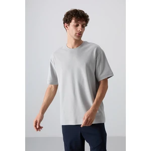 Tommy Life Taş Pamuklu Kalın Yüzeyi Dokulu Oversize Fit Basic Erkek T-Shirt - 88339