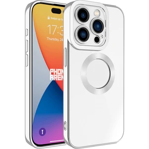 Apple iPhone 15 Pro Kılıf Logo Yeri Açık Kamera Lens Korumalı Renkli Kenarlı Şeffaf Silikon Gümüş