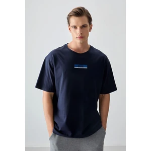 Air Jones Lacivert %100 Pamuk Kalın Yumuşak Dokulu Oversize Fit Baskılı Erkek T-Shirt - 88359
