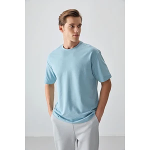 Air Jones Açık Mavi Pamuklu Kalın Yumuşak Dokulu Oversize Fit Basic Erkek T-Shirt - 88377