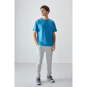 Air Jones Petrol Mavi Pamuklu Kalın Yumuşak Dokulu Oversize Fit Basic Erkek T-Shirt - 88377