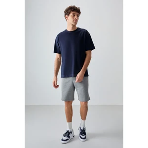 Lacivert %100 Pamuk Kalın Yumuşak Dokulu Oversize Fit Basic Erkek T-Shirt - 88353