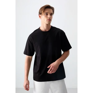 Air Jones Siyah Pamuklu Kalın Yumuşak Dokulu Oversize Fit Basic Erkek T-Shirt - 88377