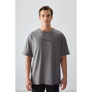 Air Jones Koyu Gri %100 Pamuk Kalın Yumuşak Dokulu Oversize Fit Baskılı Erkek T-Shirt - 88361