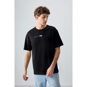 Air Jones Siyah %100 Pamuk Kalın Yumuşak Dokulu Oversize Fit Baskılı Erkek T-Shirt - 88357