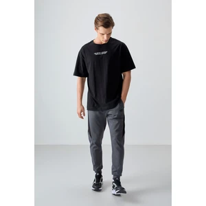 Air Jones Siyah %100 Pamuk Kalın Yumuşak Dokulu Oversize Fit Baskılı Erkek T-Shirt - 88356