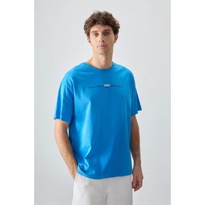 Air Jones Petrol Mavi %100 Pamuk Kalın Yumuşak Dokulu Oversize Fit Baskılı Erkek T-Shirt - 88357