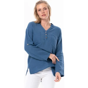 Eliş Şile Bezi Uzun Kol Asu Yazlık Müslin Bluz Indigo Indg