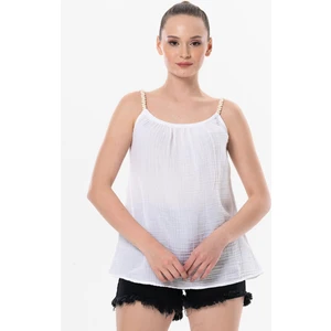 Eliş Şile Bezi Askılı Alaçatı Yazlık Müslin Bluz Beyaz Byz