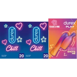 2'si 1 Arada Vibrator ve Uyarıcı Başlık + Durex Chill Prezervatif 40LI