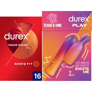 2'si 1 Arada Vibrator ve Uyarıcı Başlık + Durex Yakın Hisset Xl Prezervatif 16LI